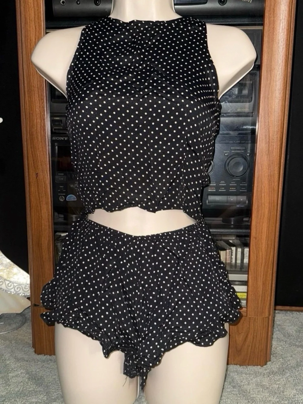 Brandy Melville Black with White Polka Dot Set